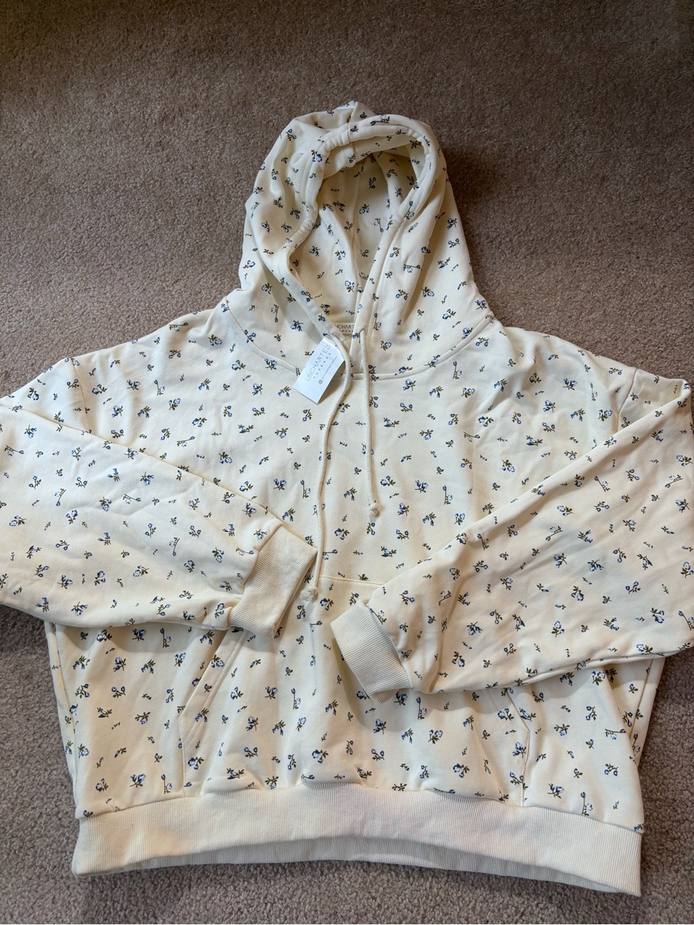 Uncharted Threads - Cream Floral Print Hoodie Sweatshirt - Size Large